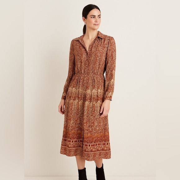 Louis Féraud Paris Dresses & Skirts - Vintage Louis Féraud Paris Boho Fall Floral Midi Chic Sheer Dress Size 38